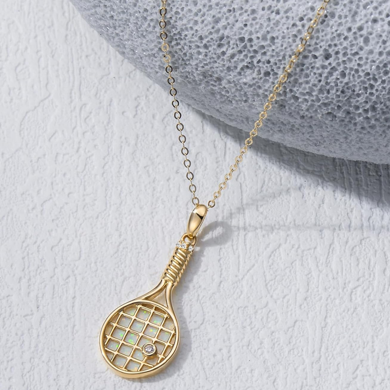 Tennisschläger-Halskette aus 14-karätigem Gold mit Opal für Damen-3