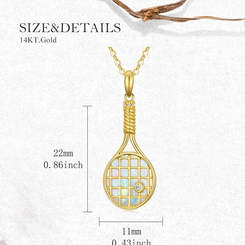 Tennisschläger-Halskette aus 14-karätigem Gold mit Opal für Damen-5