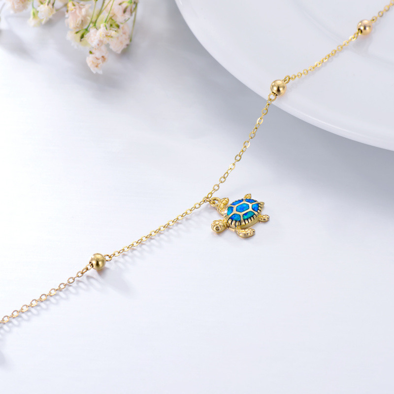 10K Gold Opal Tortoise Single Layer Charm Anklet-4