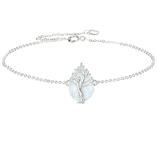 10K White Gold Opal Tree Of Life Charm Bracelet