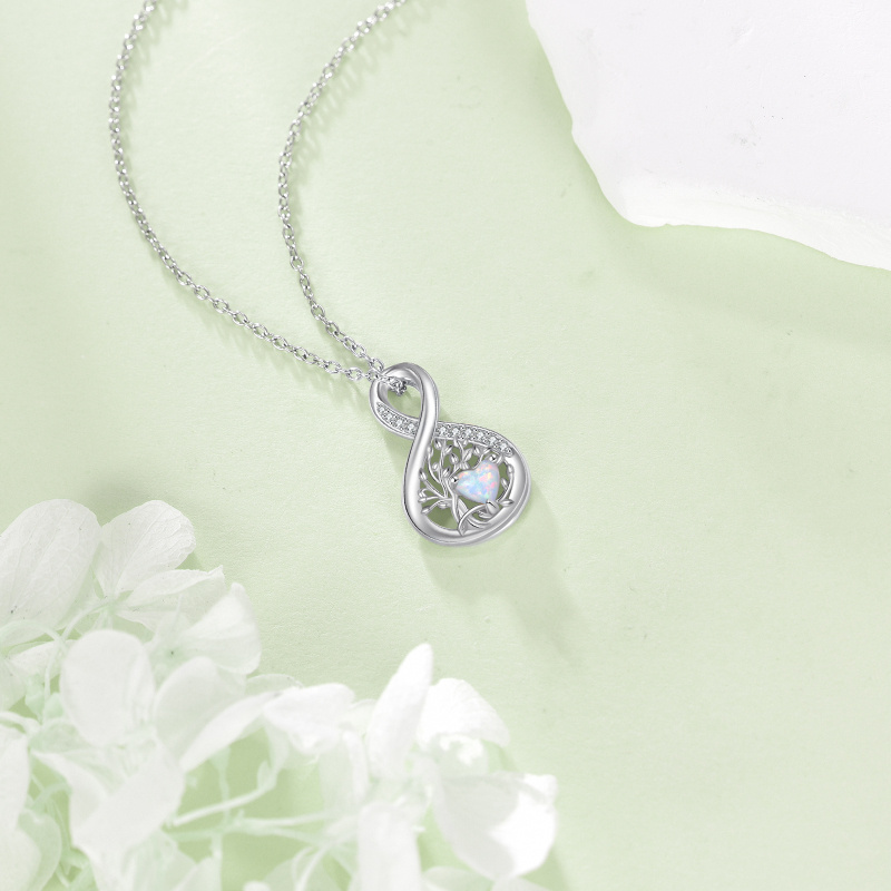 Collier pendentif Arbre de Vie et symbole de l'infini en or rose 10 carats et opale-4