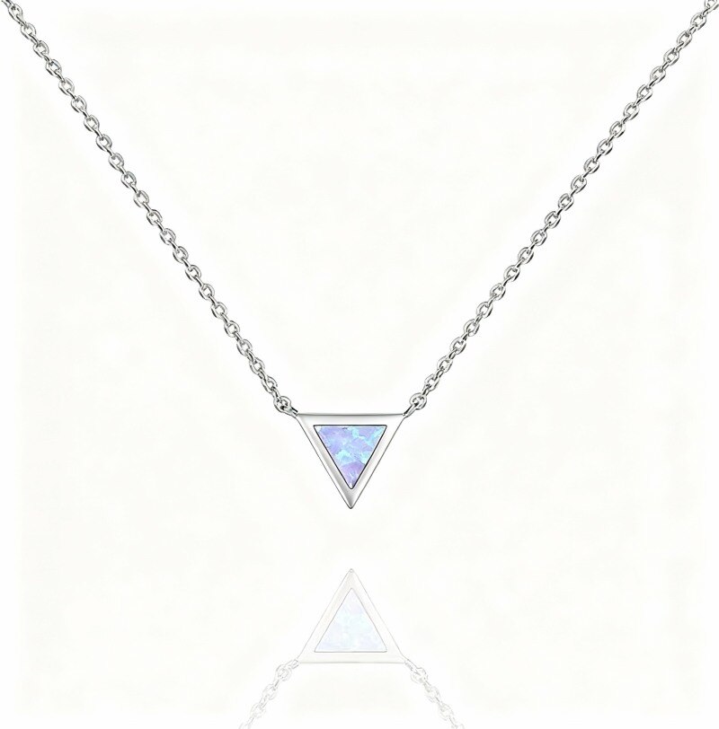 Collar con colgante triangular de ópalo chapado en oro blanco y platino-1