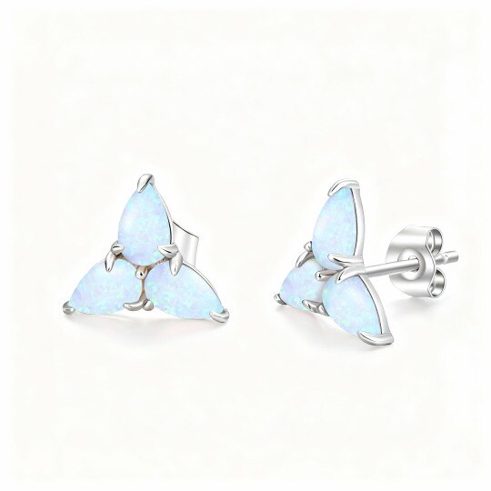 10K White Gold Opal Triangle Stud Earrings