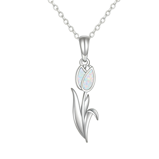 Colar com pendente tulipa em ouro branco 10K e opala