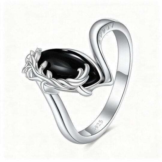Bague en or blanc 10 carats avec feuilles d'agate ovales