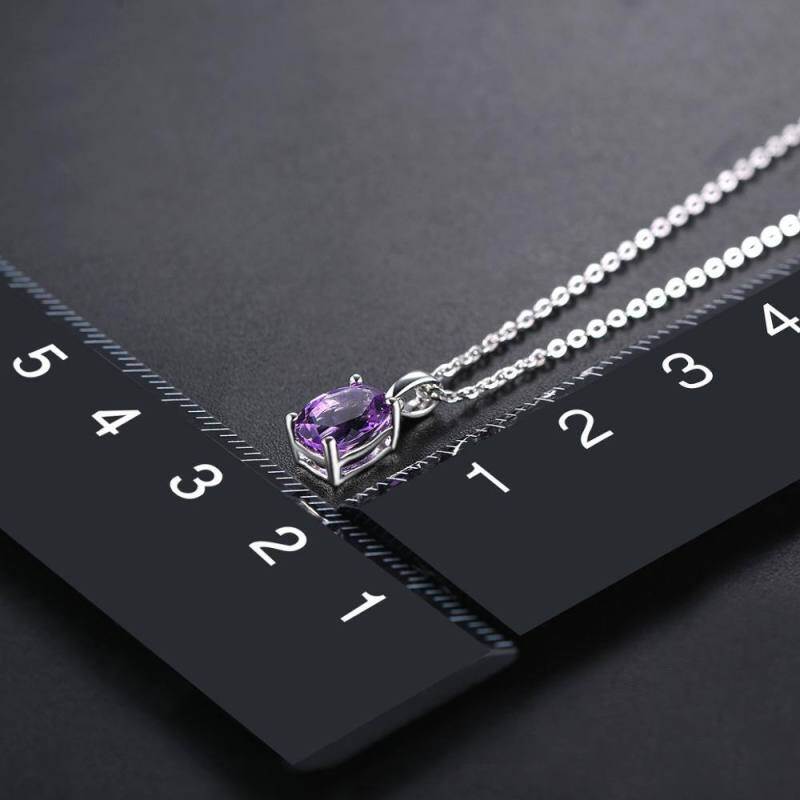18K Rose Gold Oval Cut Amethyst Round Pendant Necklace-3