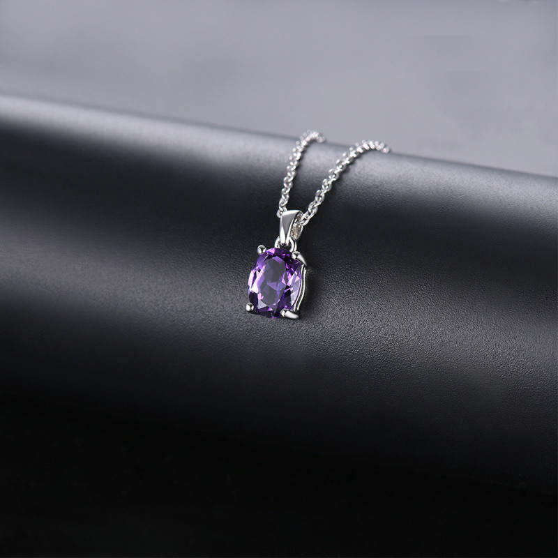 18K Rose Gold Oval Cut Amethyst Round Pendant Necklace-4