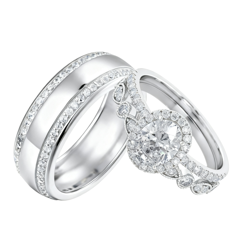Anillos de pareja de oro blanco de 10 quilates con talla ovalada-14