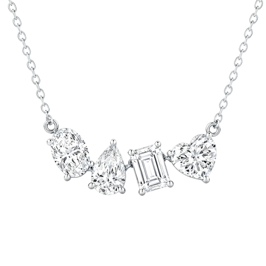 Colliers en or blanc 14 carats sertis de diamants de laboratoire, tailles ovale, émeraude, poire et cœur