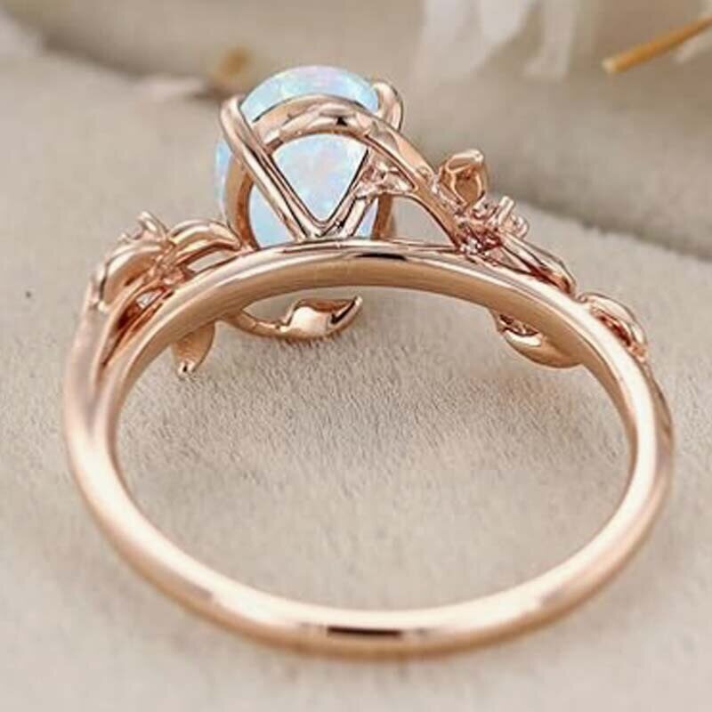 Bague de fiançailles ovale en or 14 carats, motif lierre, inspirée de la nature, pierre de naissance, feuille et vigne, style Art déco, bague de promesse d'anniversaire-5