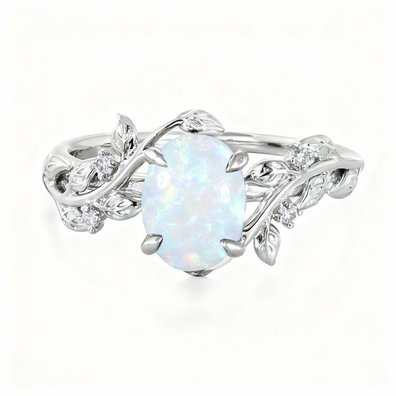 Anillo de compromiso Ivy de oro blanco de 10 quilates con corte ovalado-13