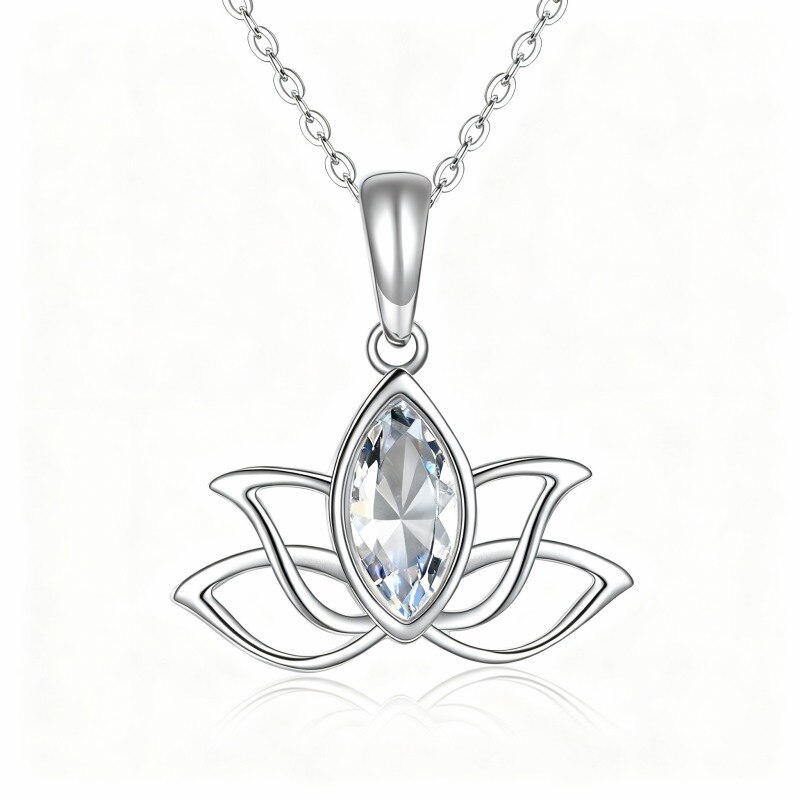 10K White Gold Oval Cut Jade Lotus Pendant Necklace-1