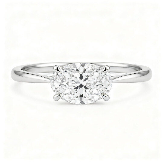 Verlobungsring aus 18-karätigem Weißgold mit ovalem, im Labor gezüchtetem Diamanten (Farbe D, Reinheit VVS1/VS1, 3EX, IGI-zertifiziert).