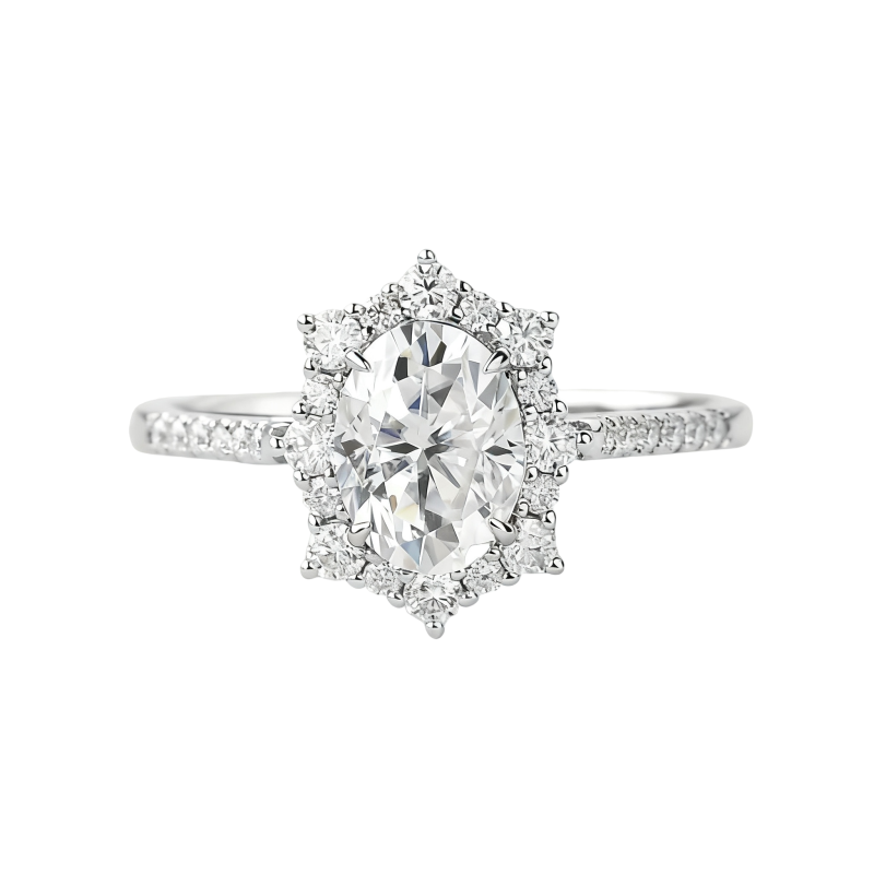 18Kホワイトゴールド製オーバルカットモアッサナイト婚約指輪-1