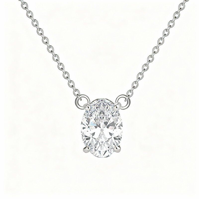 Collar con colgante ovalado de oro blanco de 10 quilates con moissanita de talla ovalada-15