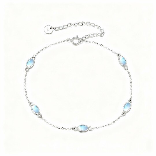 Bransoletka z zawieszką z owalnym kamieniem księżycowym w kształcie owalu wykonana z 10-karatowego białego złota