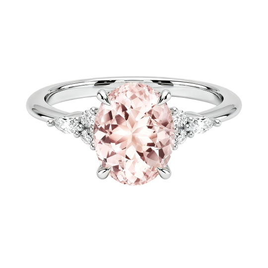 10K White Gold Oval Cut Morganite Custom Engagement Ring D Color VVS1 Clarity 3EX IGI Certified