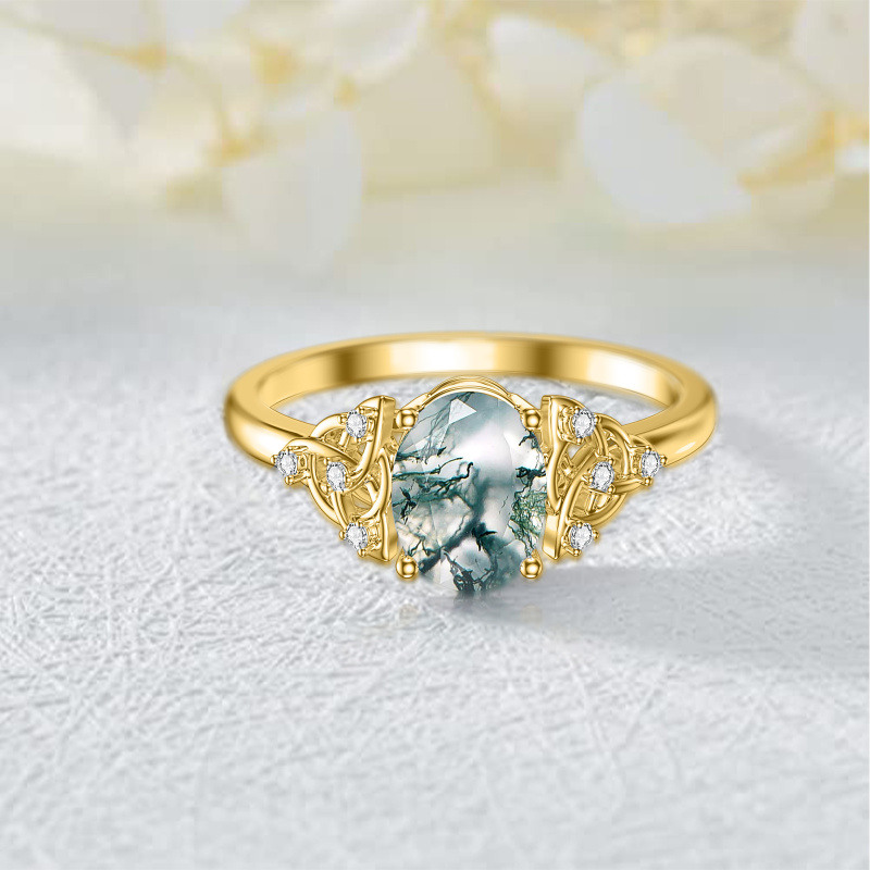 18K Gold Oval Moss Agate Ring-4