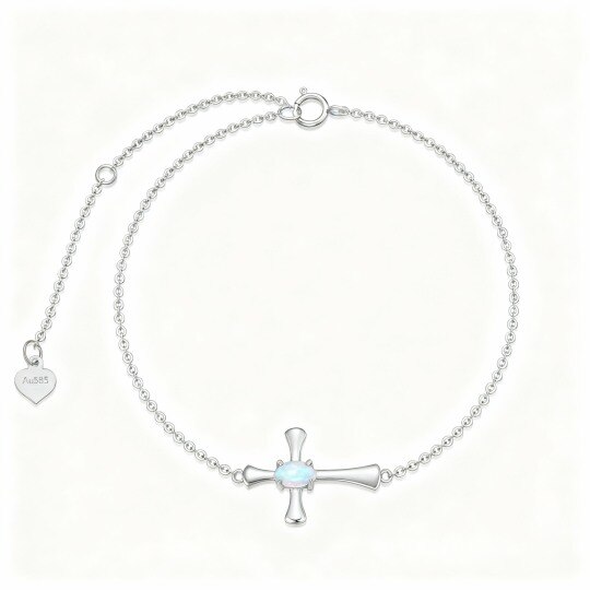 10K White Gold Oval Cut Opal Cross Charm Bracelet