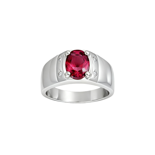 10K White Gold Oval Cut Ruby Engagement Ring for Men