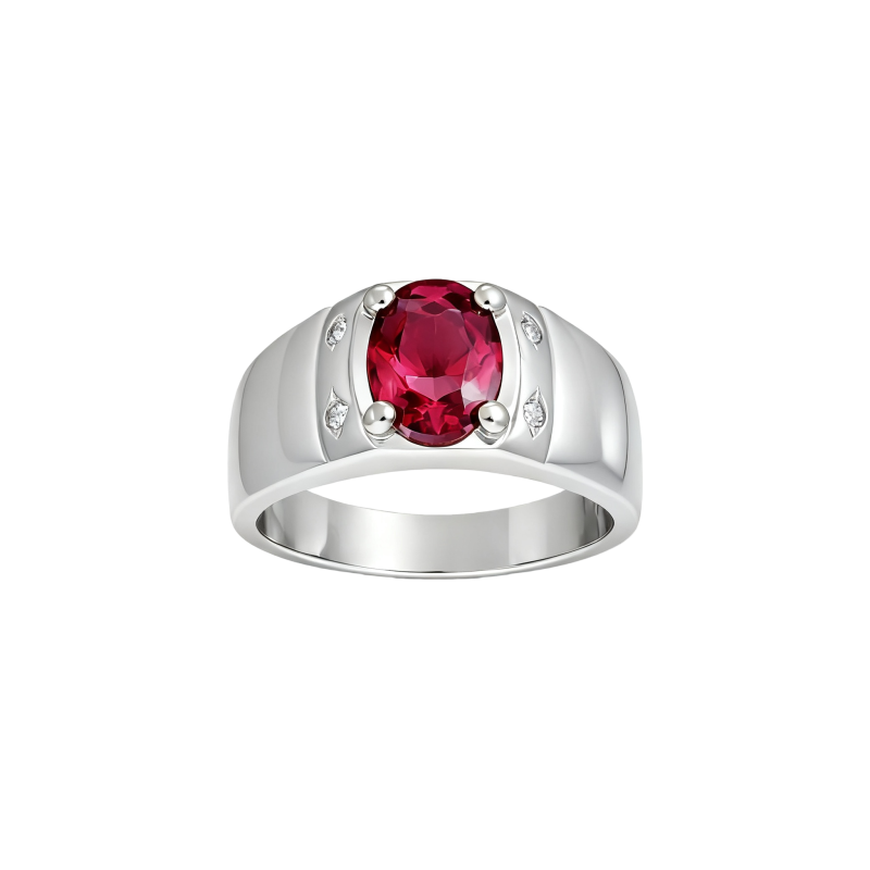 Bague de fiançailles pour homme en or blanc 10 carats avec rubis ovale.-20