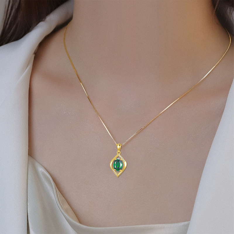 Collier pendentif ovale en or 14 carats avec tanzanite et symbole de l'infini-3