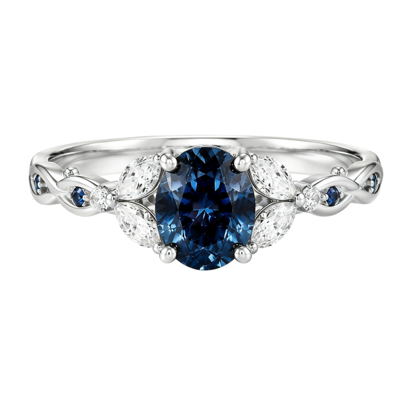 Anillo de compromiso personalizado de oro blanco de 10 quilates con topacio de talla ovalada-5