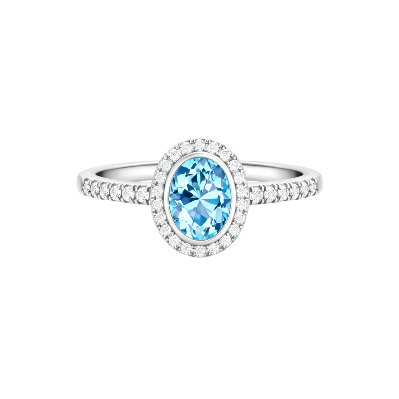 Anillo de compromiso de oro blanco de 10 quilates con moissanita y topacio de talla ovalada.-2