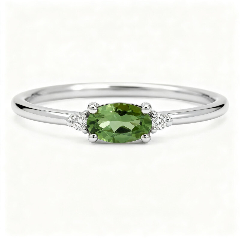 Anillo de compromiso de oro blanco de 10 quilates con turmalina de talla ovalada-1