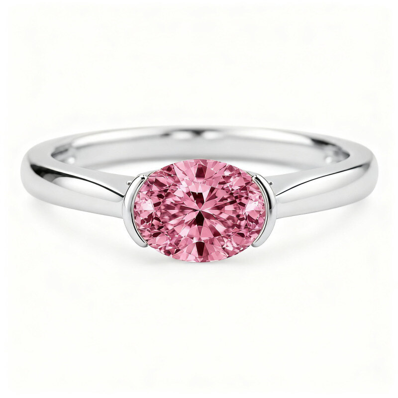 Bague de fiançailles en or blanc 10 carats avec tourmaline ovale-1