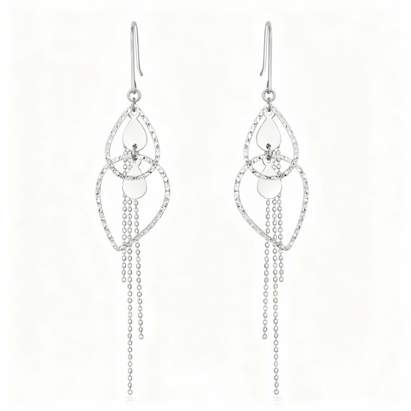 Boucles d'oreilles pendantes ovales en or blanc 18 carats-1