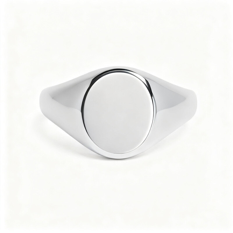 Bague chevalière ovale en or blanc 14 carats pour homme-1