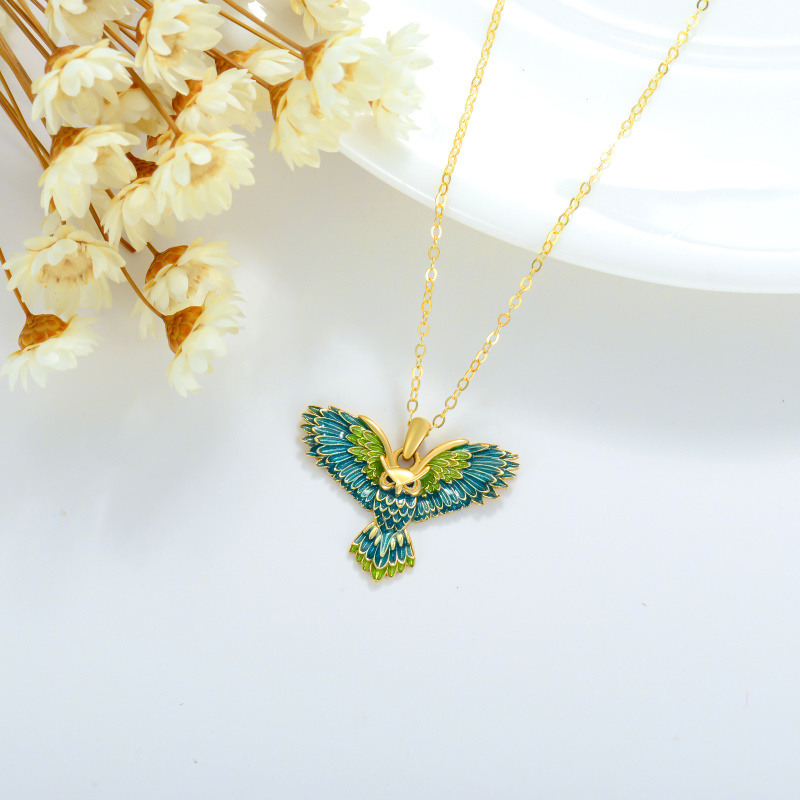 Collier pendentif hibou en or rose 10 carats-3
