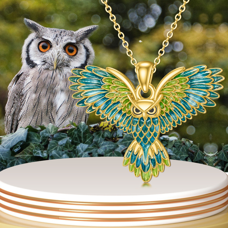Collier pendentif hibou en or rose 10 carats-5