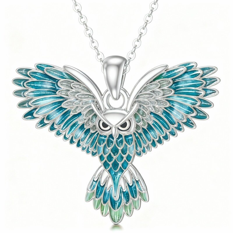 Collier pendentif hibou en or blanc 10 carats-1