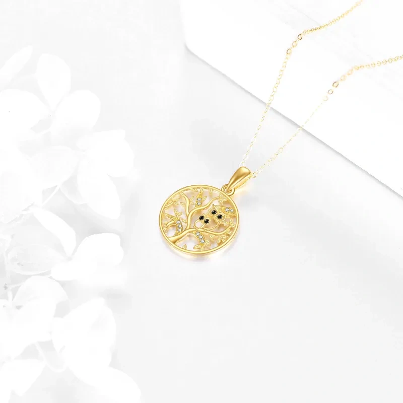 Collar con colgante de búho y árbol de la vida en oro de 10 quilates-3