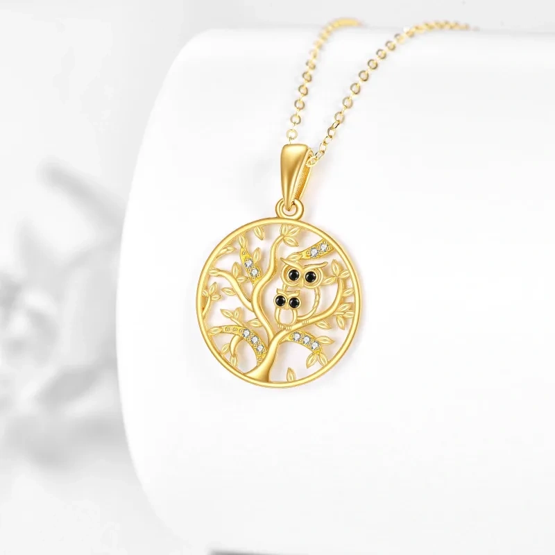 Collar con colgante de búho y árbol de la vida en oro de 10 quilates-4