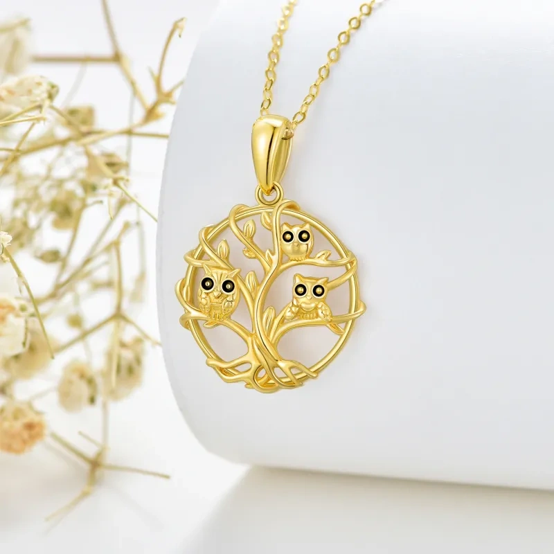 Collier pendentif hibou et arbre de vie en or 18 carats-4