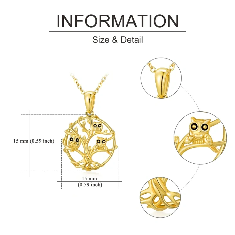 Collier pendentif hibou et arbre de vie en or 18 carats-5