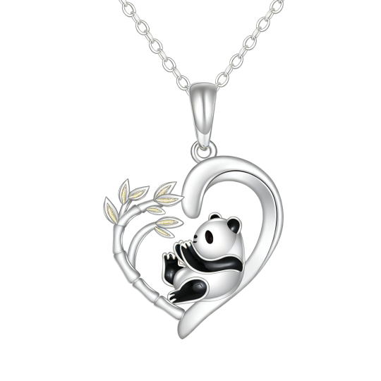 Colar com pendente de panda e bambu em ouro branco 18K