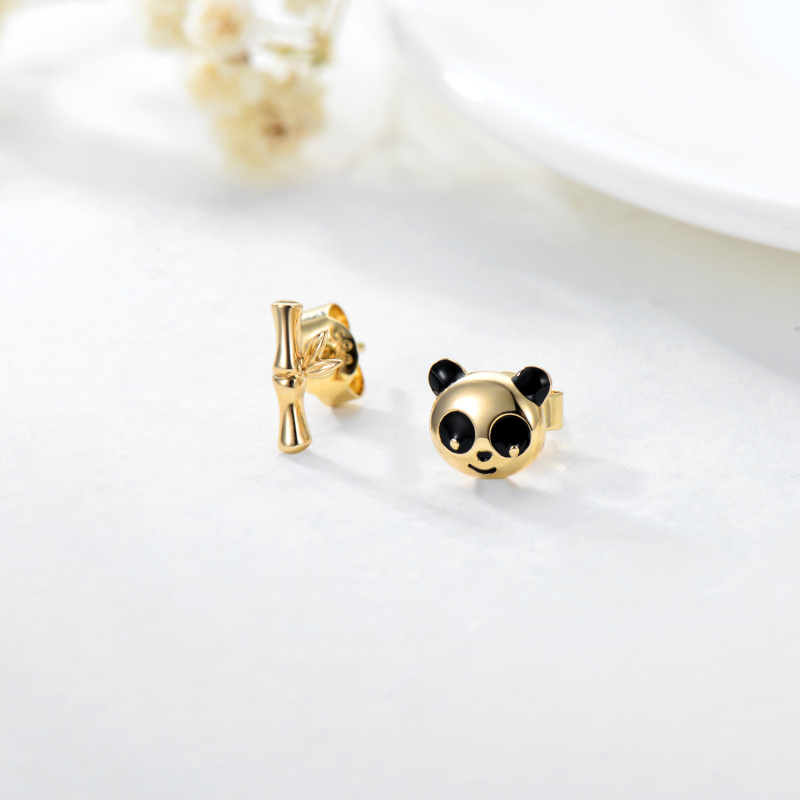18K Gold Panda & Bamboo Stud Earrings for Girl-3
