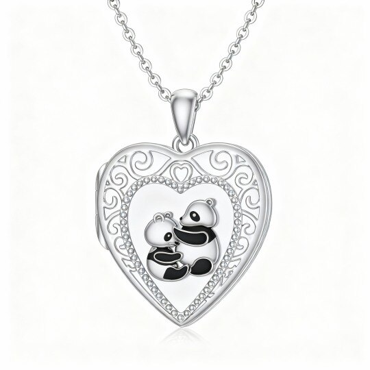 10K White Gold Panda Personalized Photo Locket Necklace
