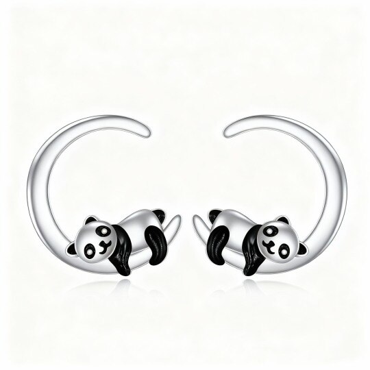 14K White Gold Panda Stud Earrings