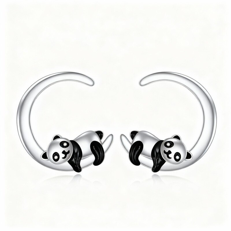 10K White Gold Panda Stud Earrings-6