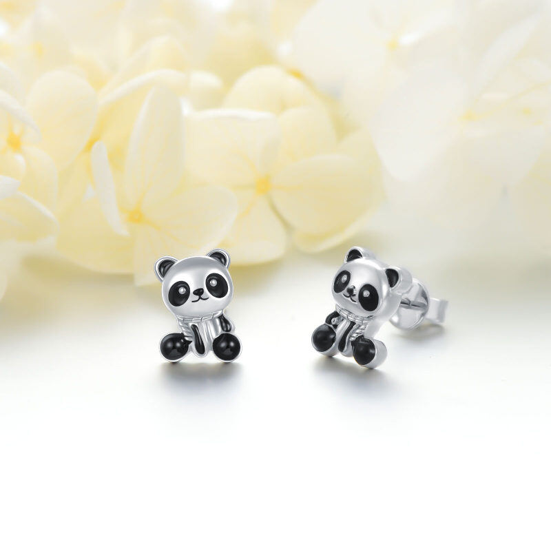 Pendientes de panda de oro blanco de 14 quilates-4