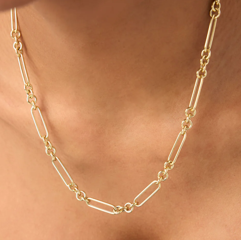 14k Mixed Link Paperclip Bolo Chain Necklace 4mm-2