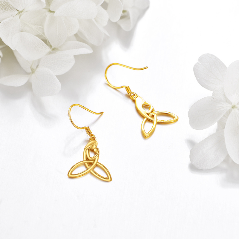Pendientes colgantes de oro de 18 quilates con diseño de padres e hijos y nudo celta-3