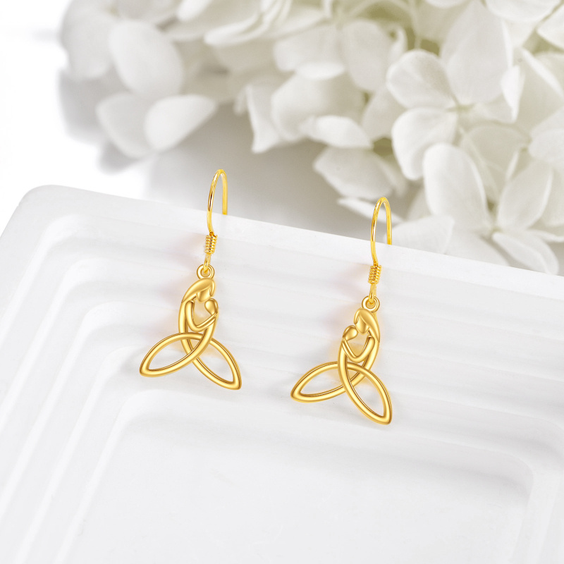 Pendientes colgantes de oro de 18 quilates con diseño de padres e hijos y nudo celta-4