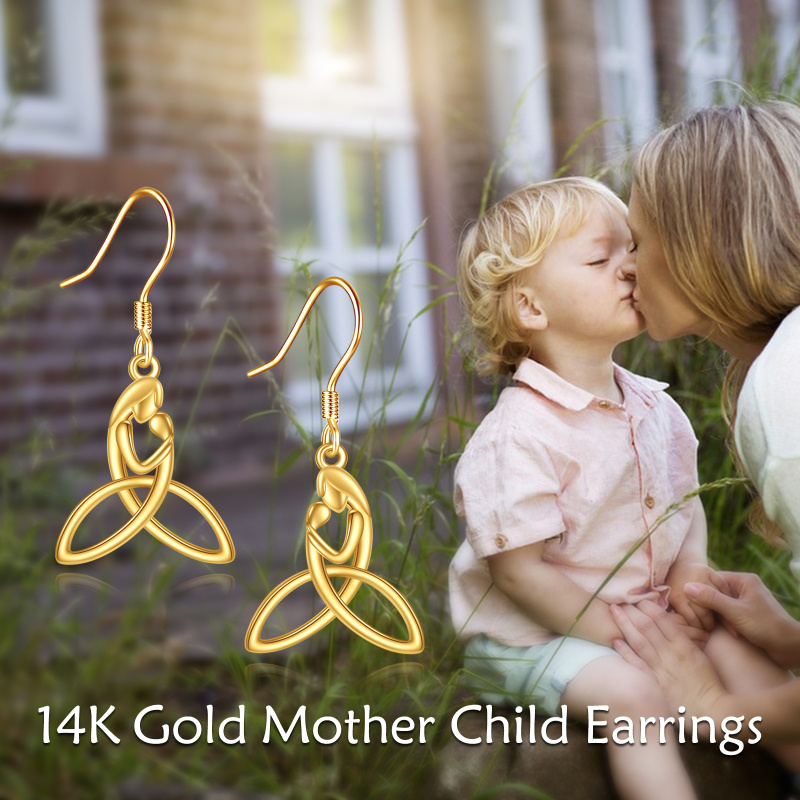 Pendientes colgantes de oro de 18 quilates con diseño de padres e hijos y nudo celta-5