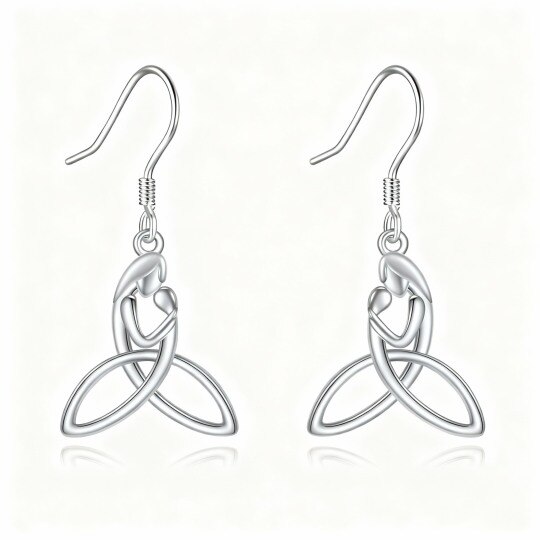 Boucles d'oreilles pendantes en or blanc 10 carats, motif parents et enfants et nœud celtique